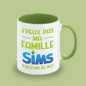 Mug humour gamer Les Sims bicolore bleu vert sublimation - Aela Creations