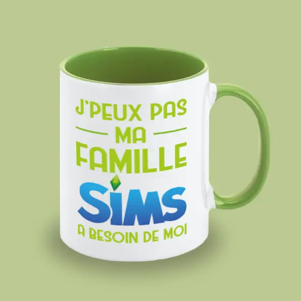 Mug humour gamer Les Sims bicolore bleu vert sublimation - Aela Creations