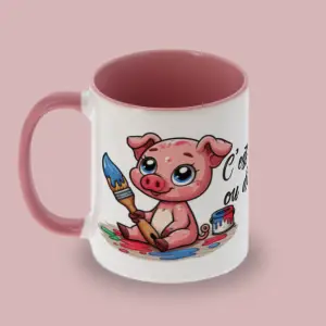 mug bicolore blanc-rose face gauche C'est de l'Art ou du Cochon ?