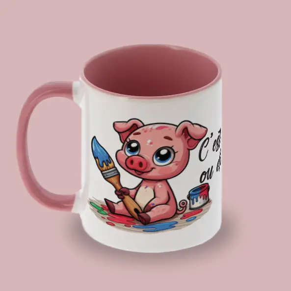 mug bicolore blanc-rose face gauche C'est de l'Art ou du Cochon ?