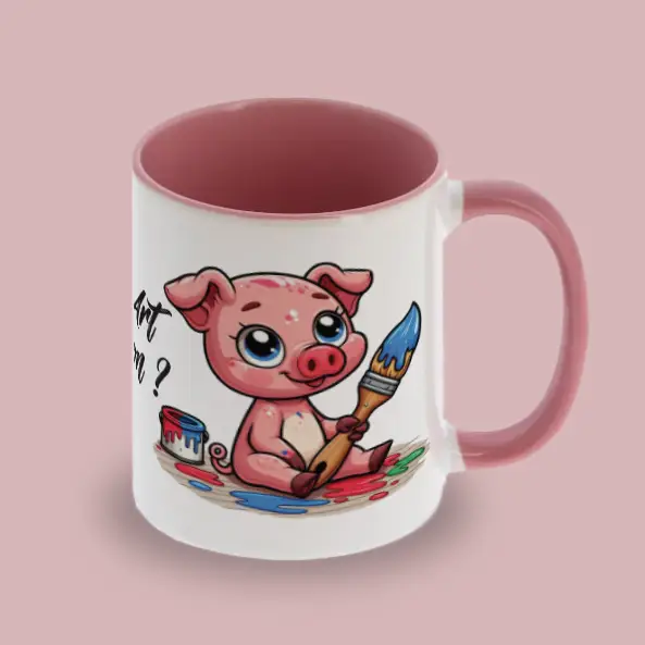 Mug bicolore blanc/rose face droite C'est de l'Art ou du Cochon ?