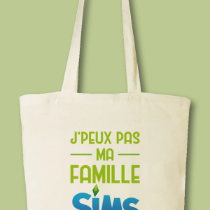 Tote bag humour gamer Les Sims famille Sims écru - Aela Creations