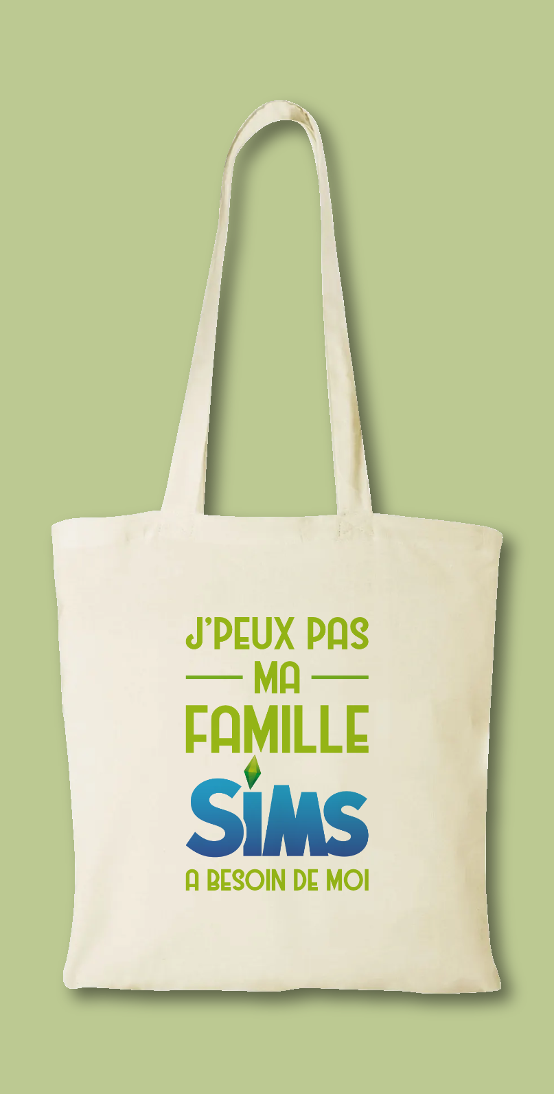 Tote bag humour gamer Les Sims famille Sims écru - Aela Creations
