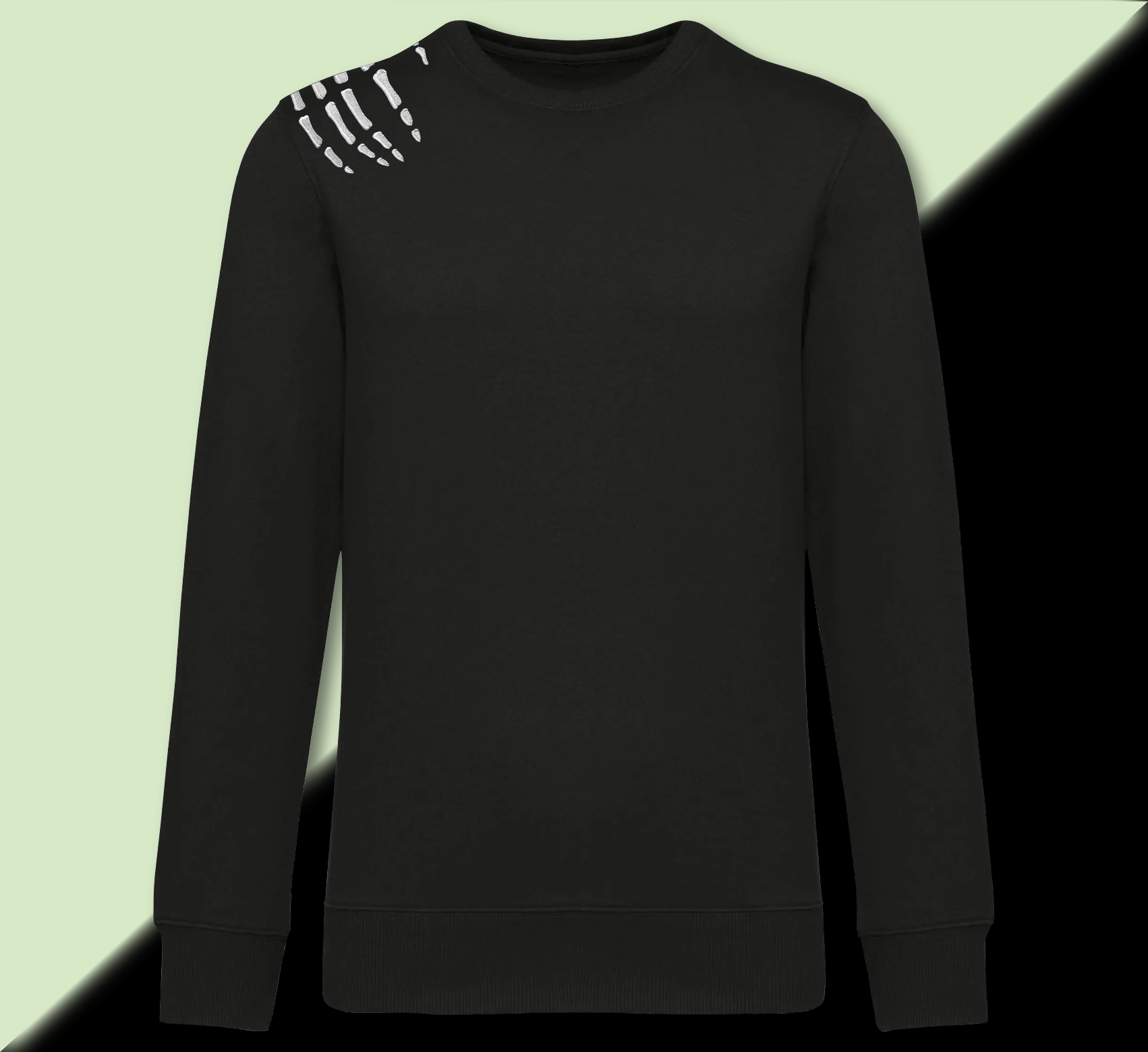 Sweat broderie phosphorescente Halloween main squelette - Aela Creations